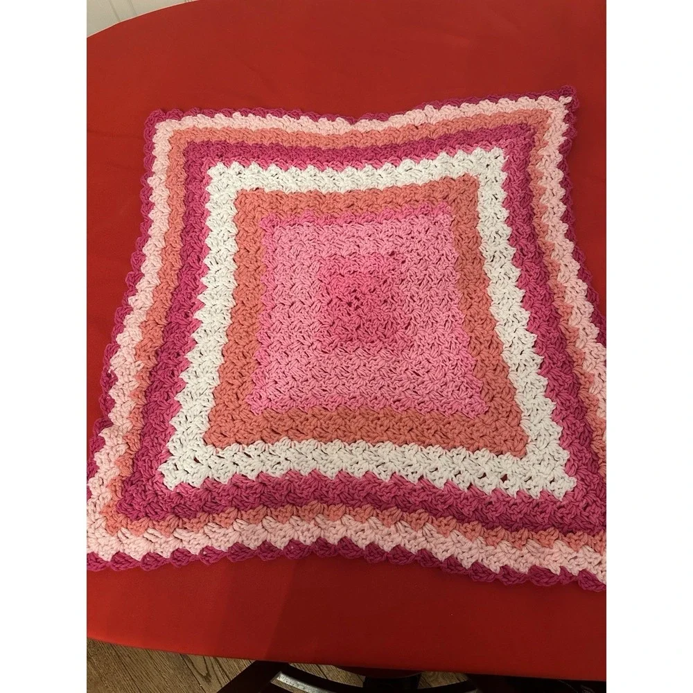 Crocheted Afghan Lap Blanket Pink And White Size Small